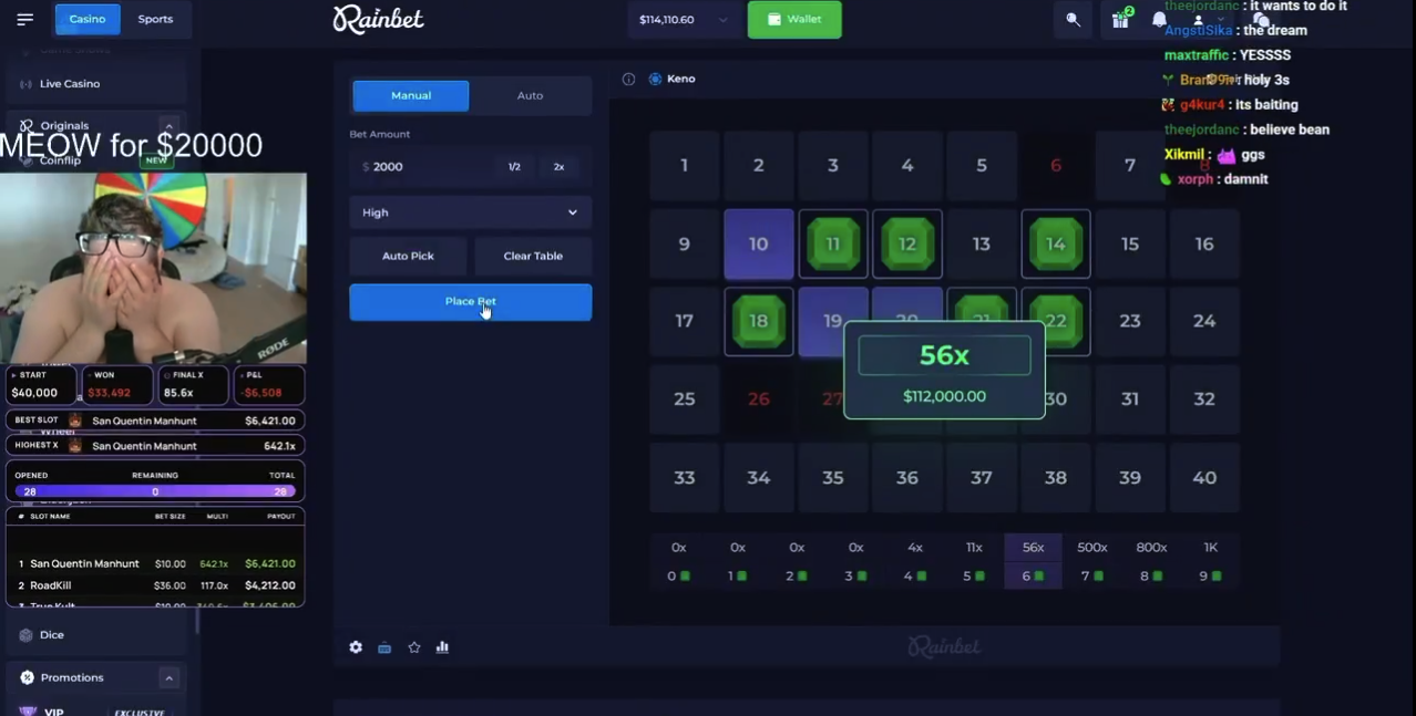 $112K Rainbet Keno win